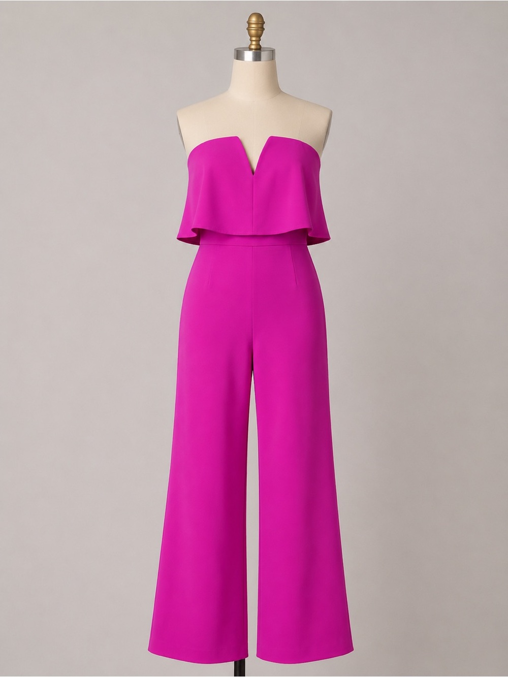 Lulus Magenta Strapless Ruffle Wide Leg Jumpsuit Wedding Guest Prom Party L NWT